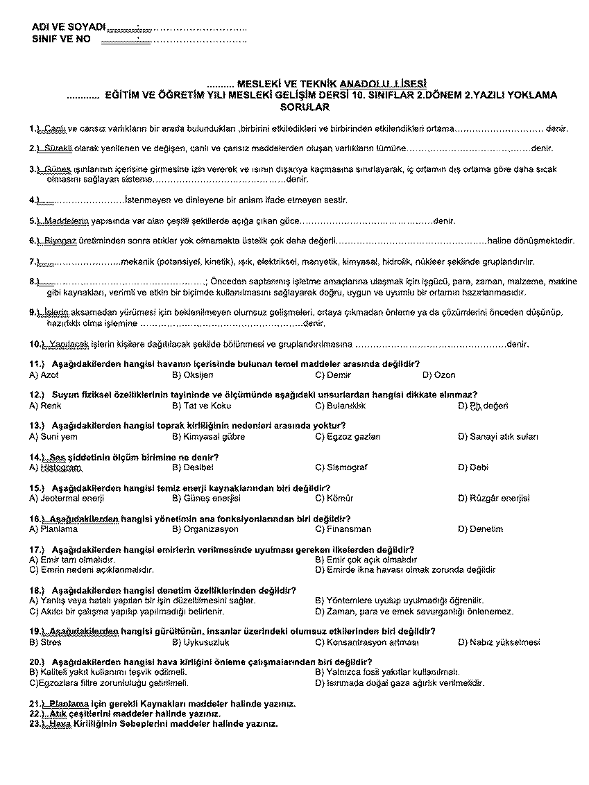 mesleki gelişim 2.dönem sınavı