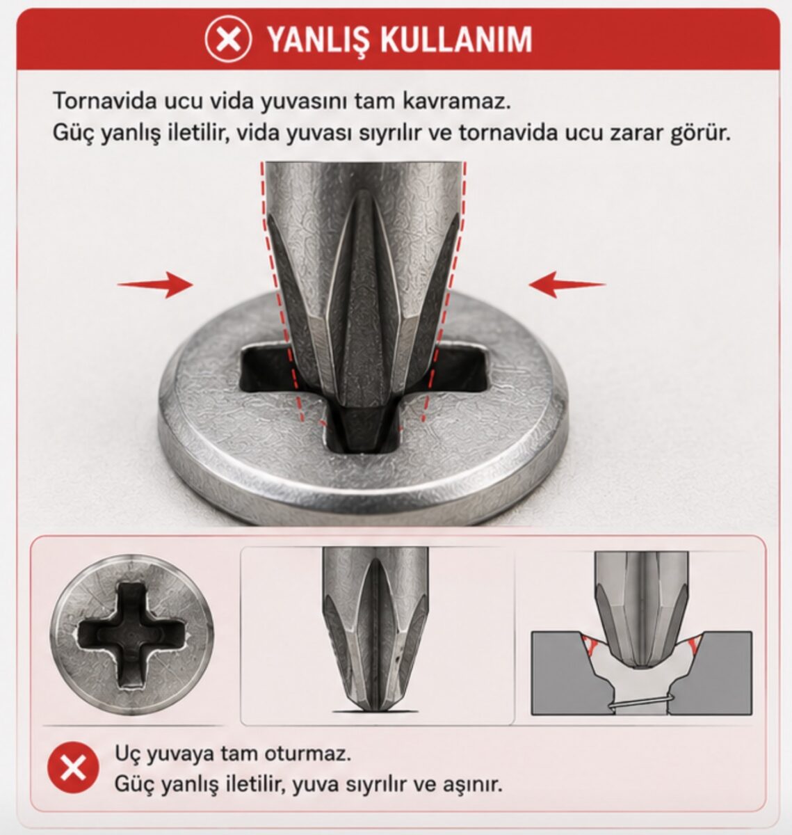 Tornavida ucu vidaya uygun olmalı