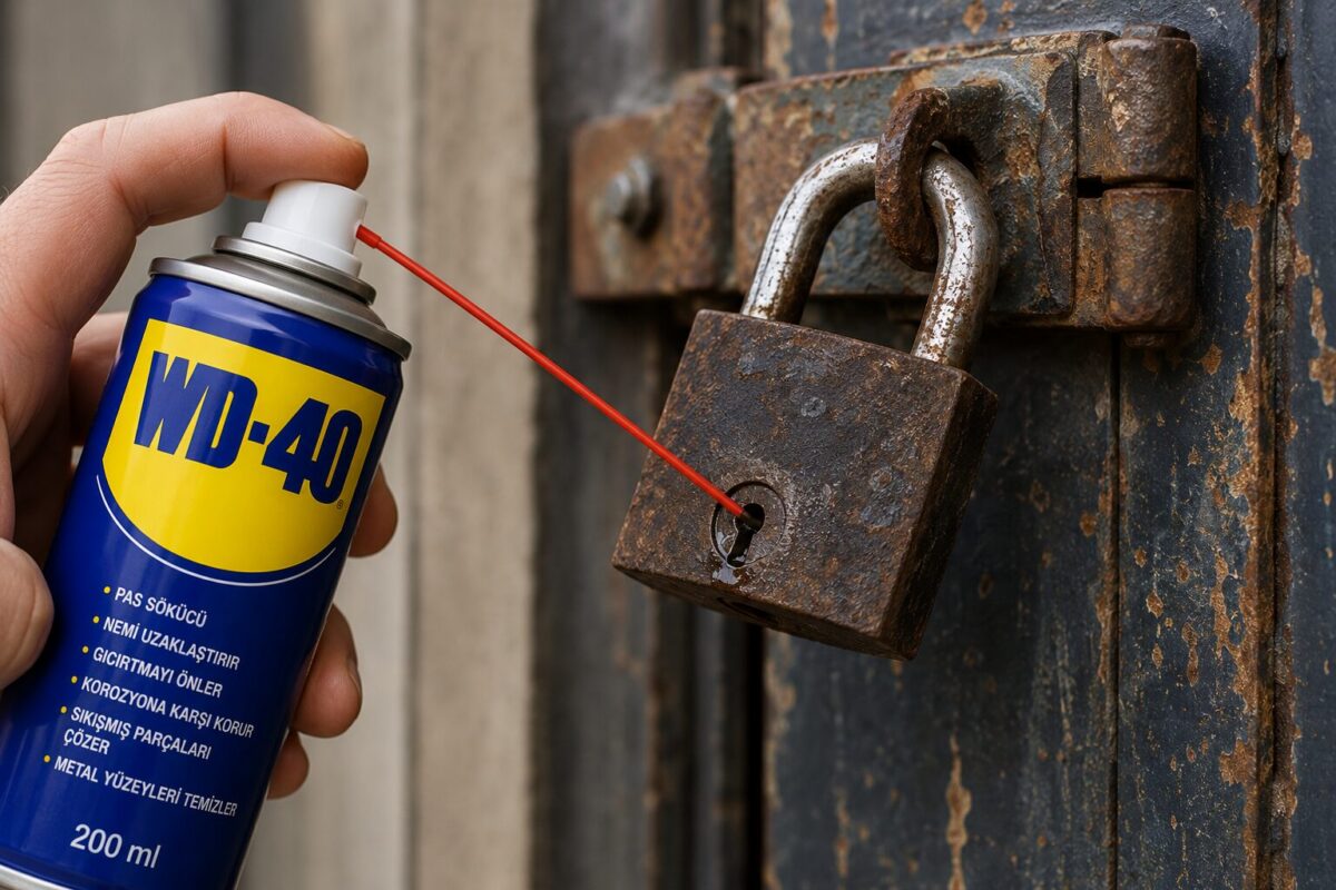 loosening rust on a padlock with wd-40