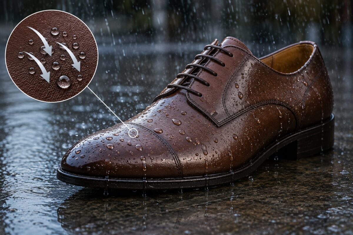 shoe getting wet in the rain