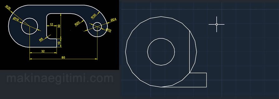 autocad örnek çizimler circle komutu line