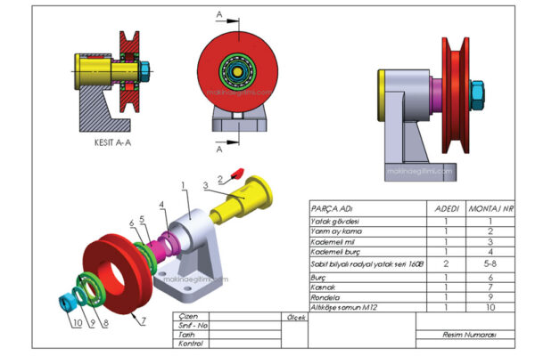 kasnak mil yatak yarım ay kamamontaj resmi