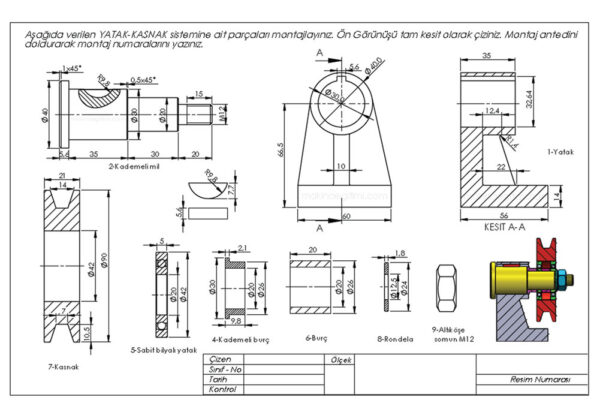 kasnak mil yatak yarım ay kama kademeli mil rulman somun