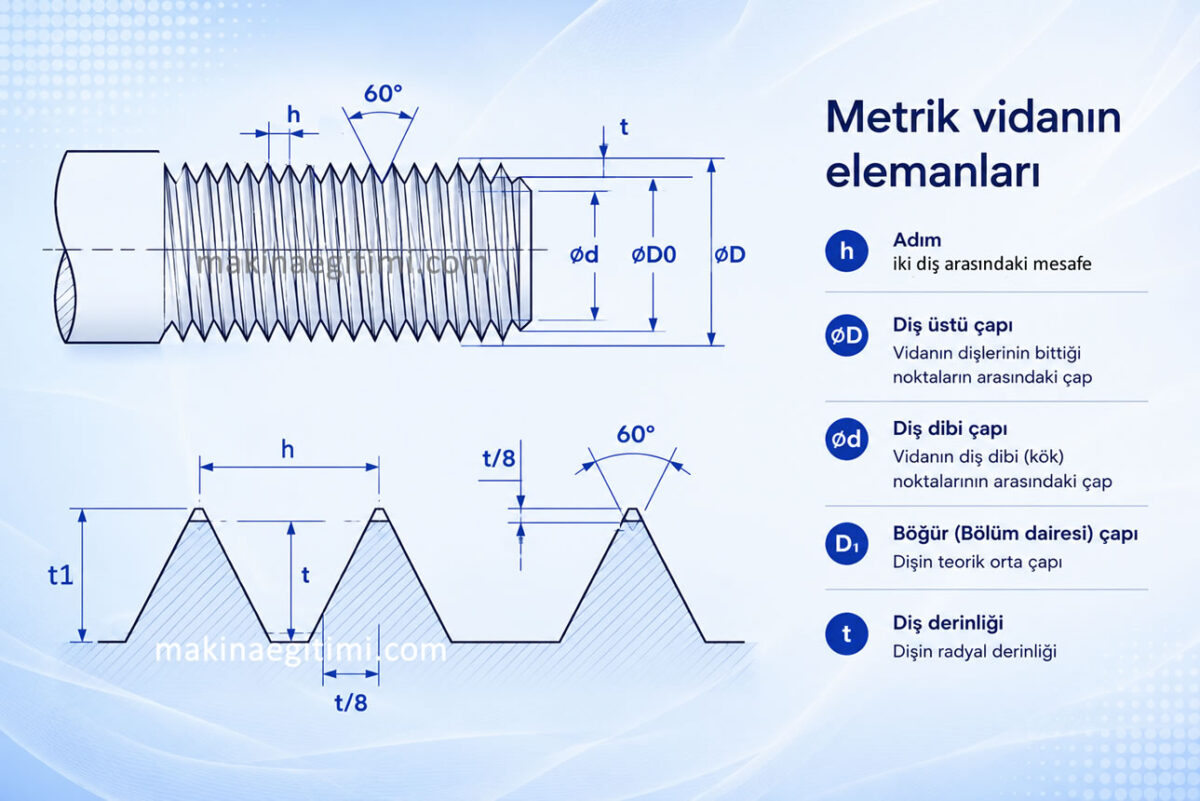 elements of a metric thread. pitch, pitch diameter