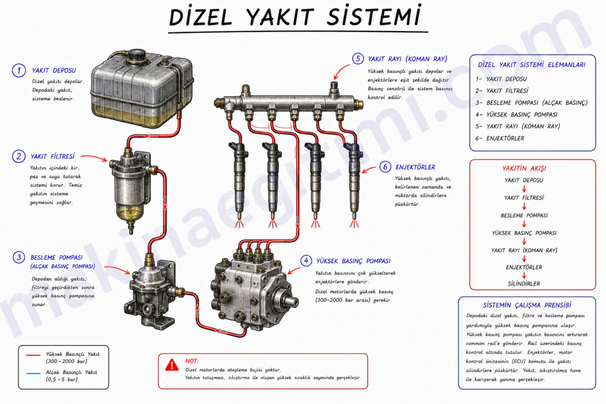 dizel araçlarda yakıt sistemi bileşenleri ve parçaları