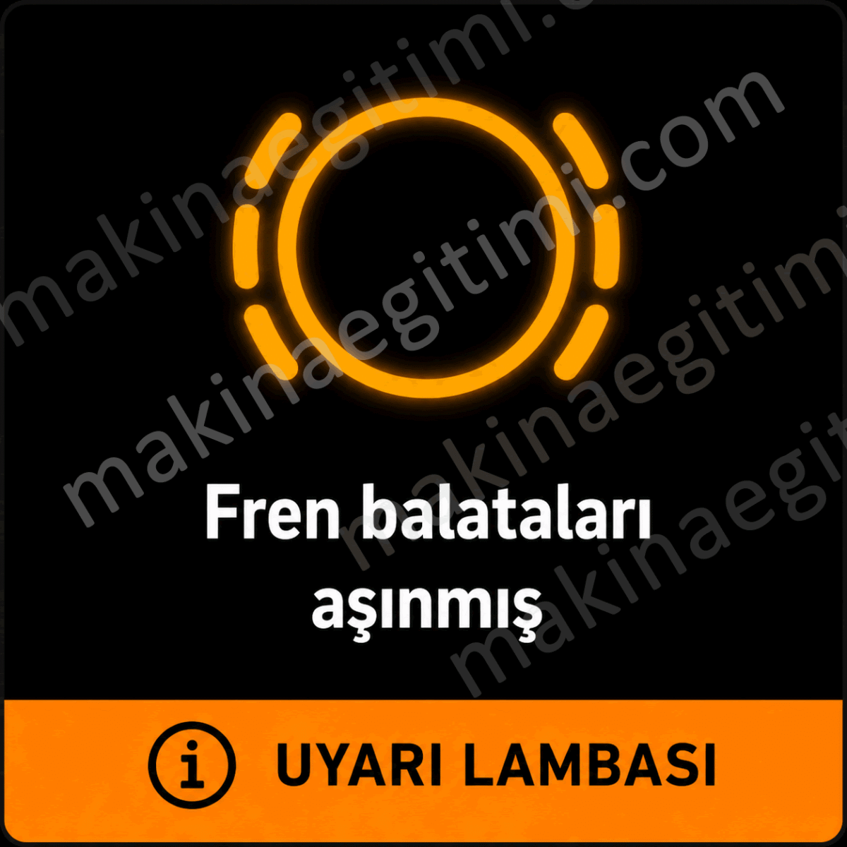 araç gösterge panelindeki fren balataları aşınmış uyarı ışığı