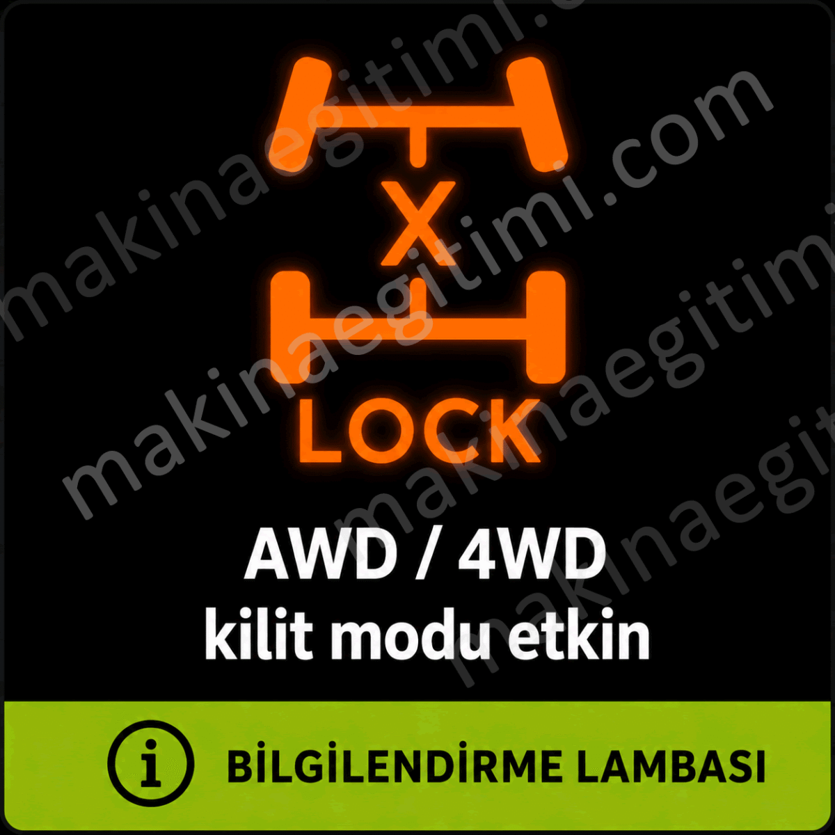 AWD / 4WD kilit modu etkin olduğunu gmsteren araç gösterge lambası
