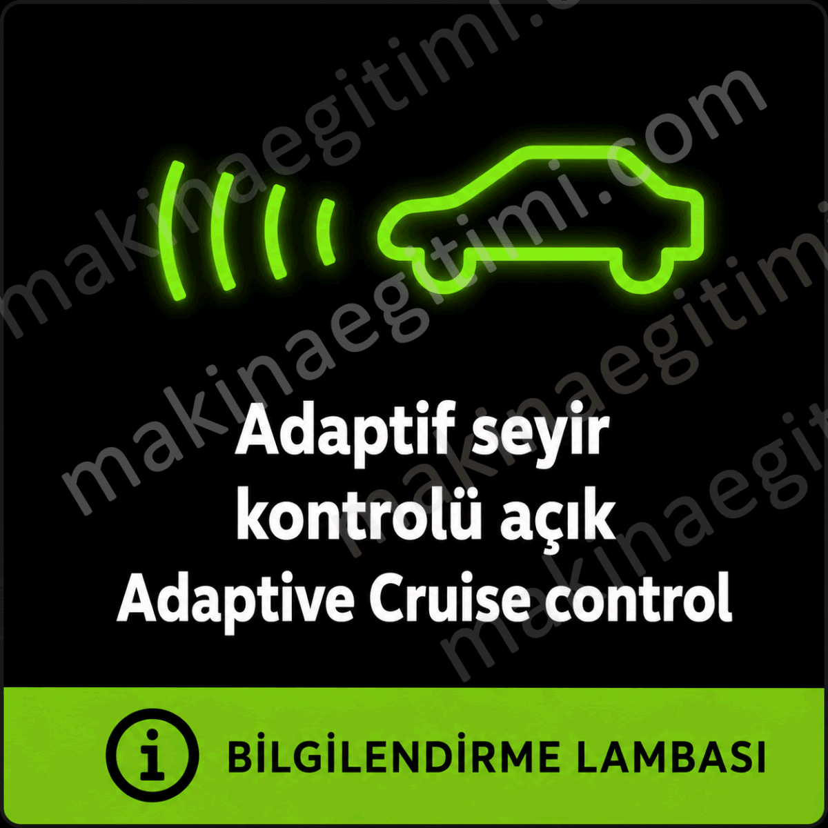 araç gösterge paneli adaptif seyir kontrolü (hız sabitleyici) aktif gösterge ışığı