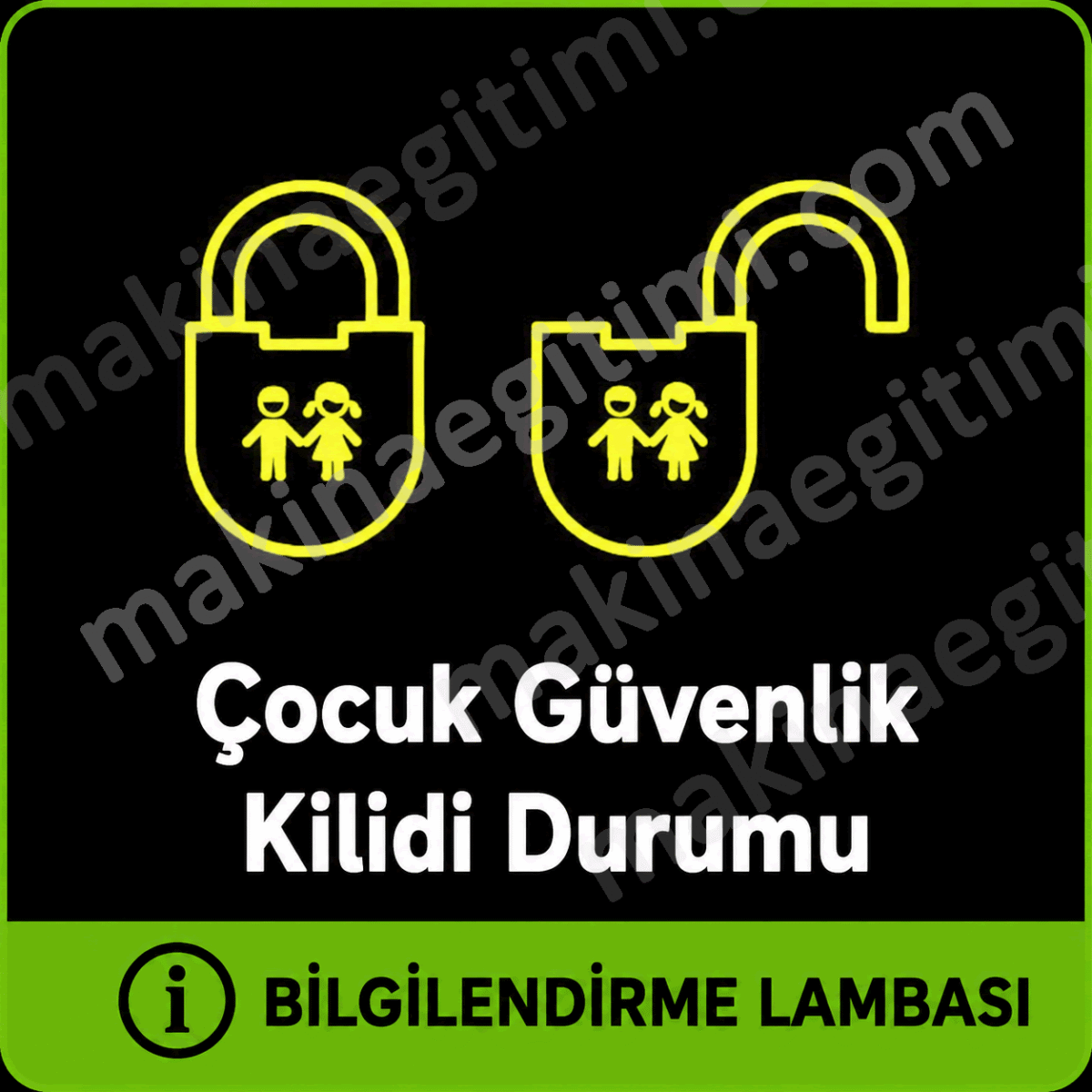araç gösterge paneli çocuk kilidi güvenlik durumu lambası