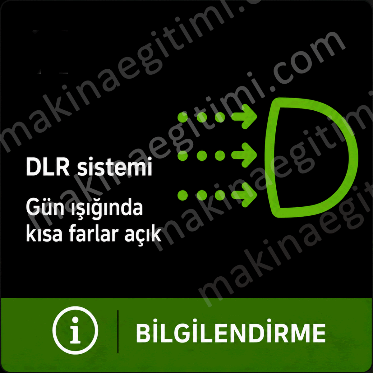 araç DLR sistemi gün ışığında kısa farlar açık gösterge panelinde bilgilendirme