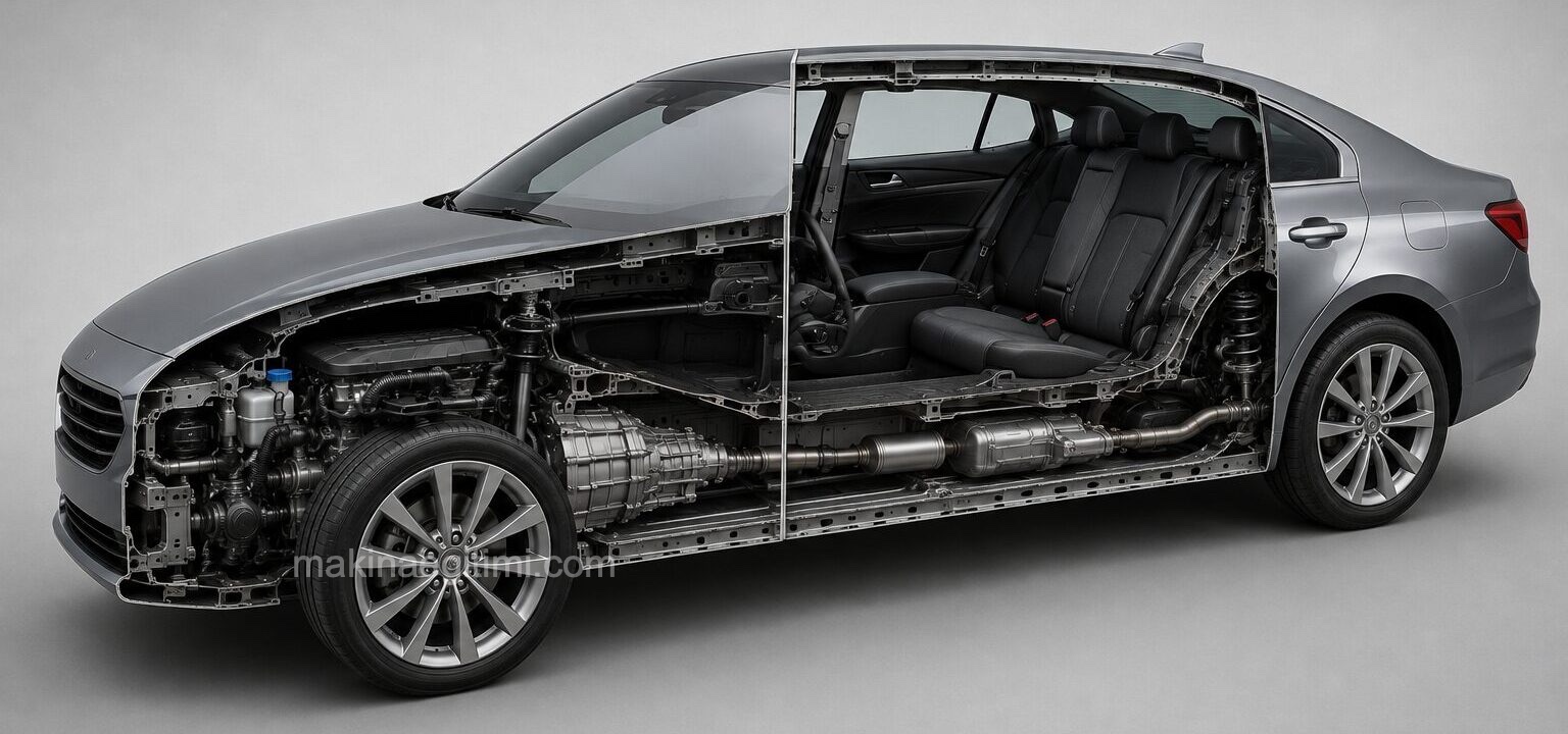 car cross-section. car split down the middle