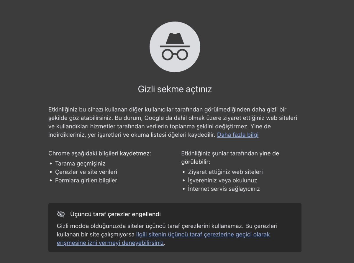 chrome gizli sekme