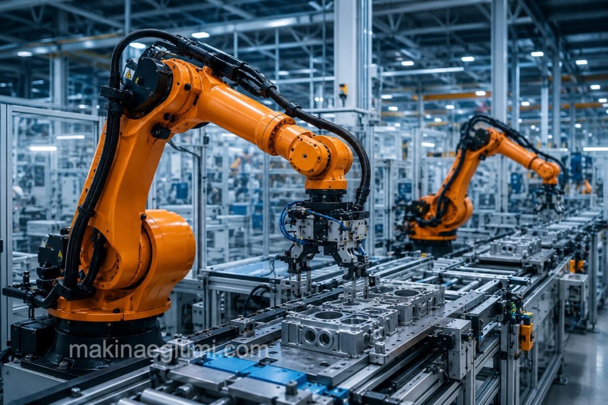 robots working on a factory production line