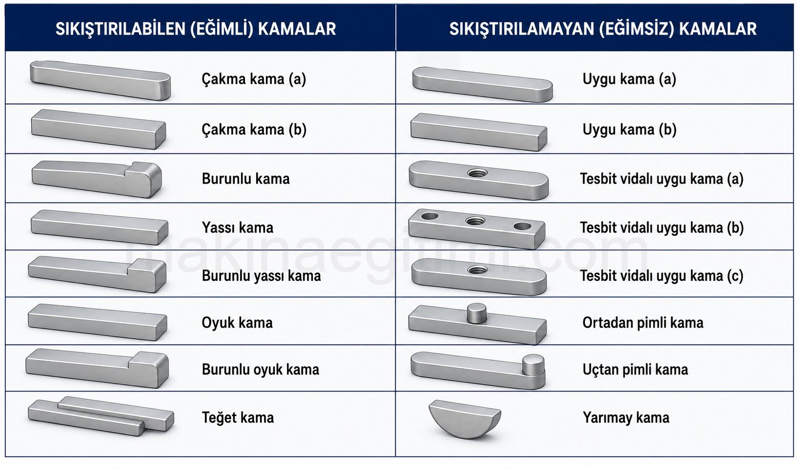 kama çeşitleri boyuna kamalar
