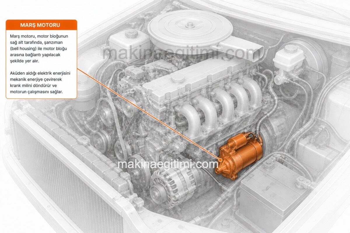 starter motor and its location inside the vehicle