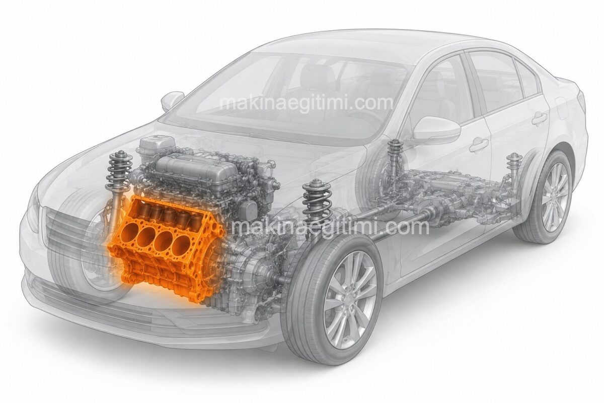 location of the engine block in the vehicle