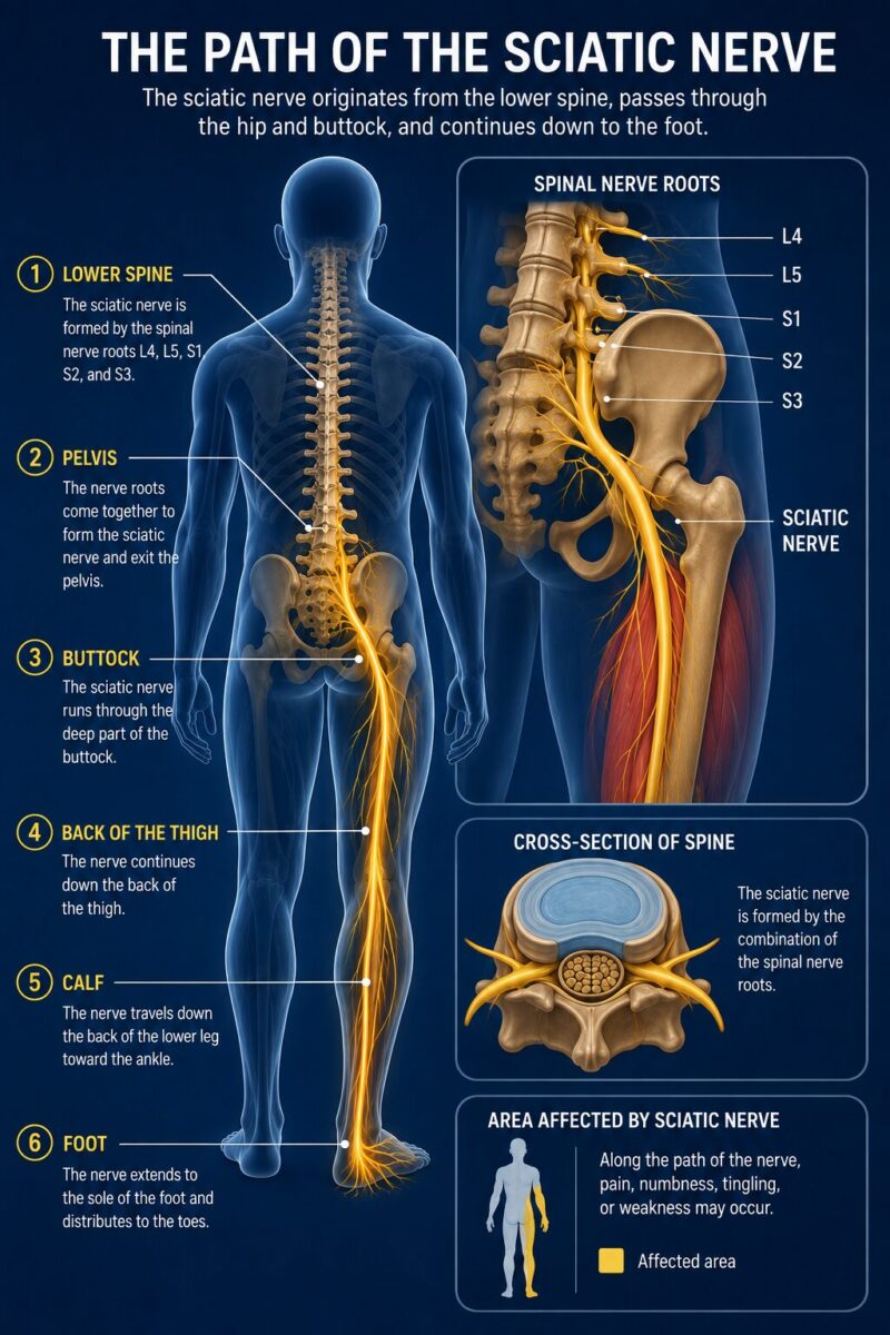 path of the sciatic nerve