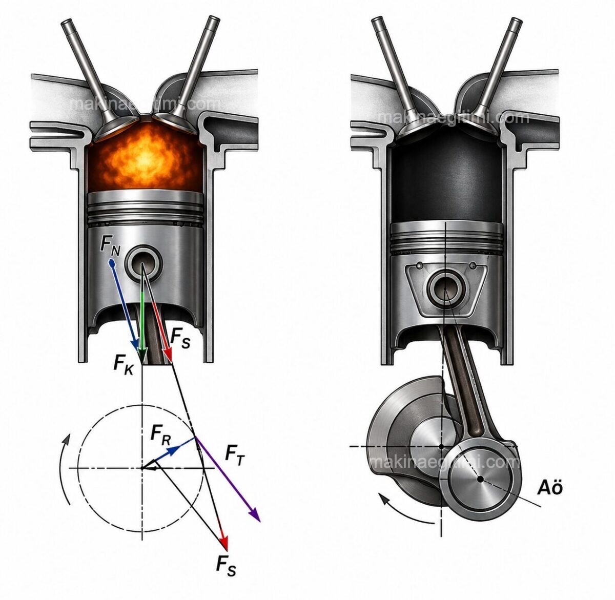 piston koluna gelen kuvvetler
