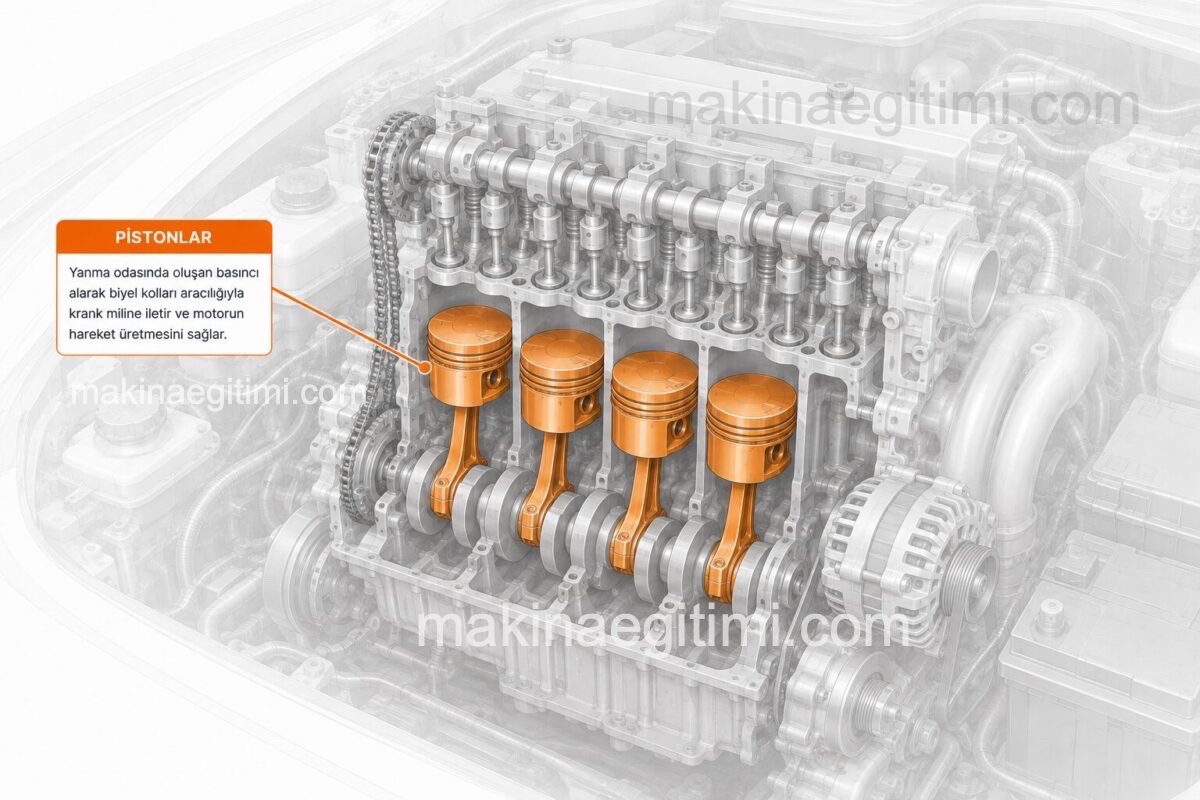 location of the pistons on the engine