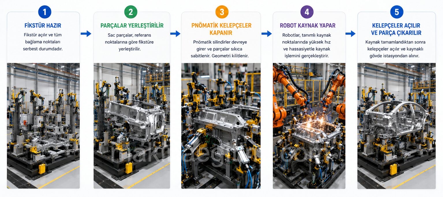 robotlarla otomobil üretiminde fikstür nasıl çalışır