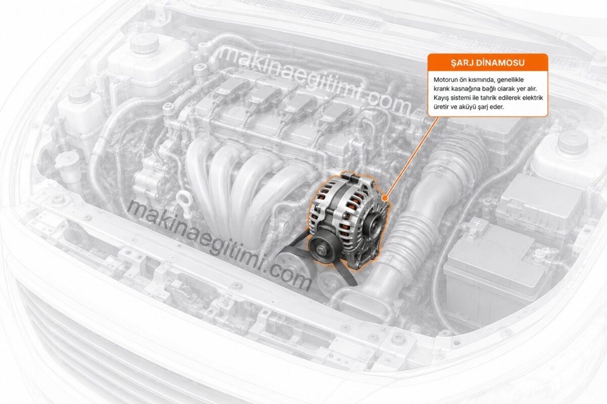 location of the alternator inside the vehicle