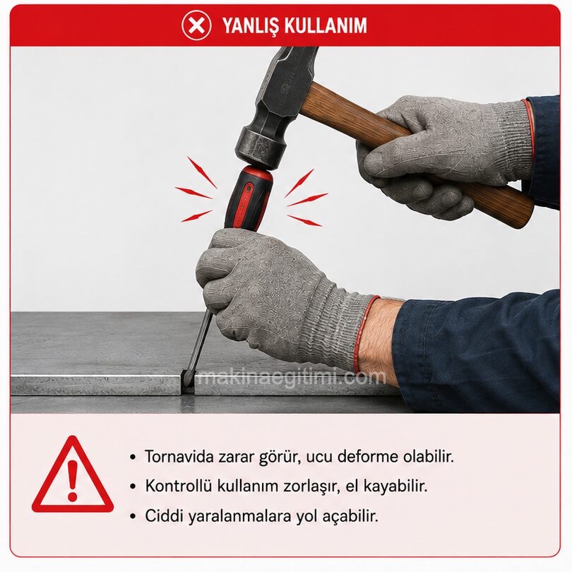 tornavida keski olarak kullanılmamalı