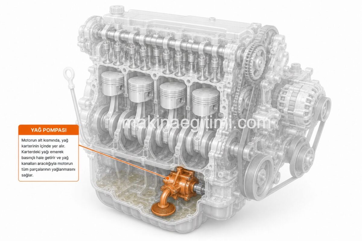 location of the oil pump on the engine