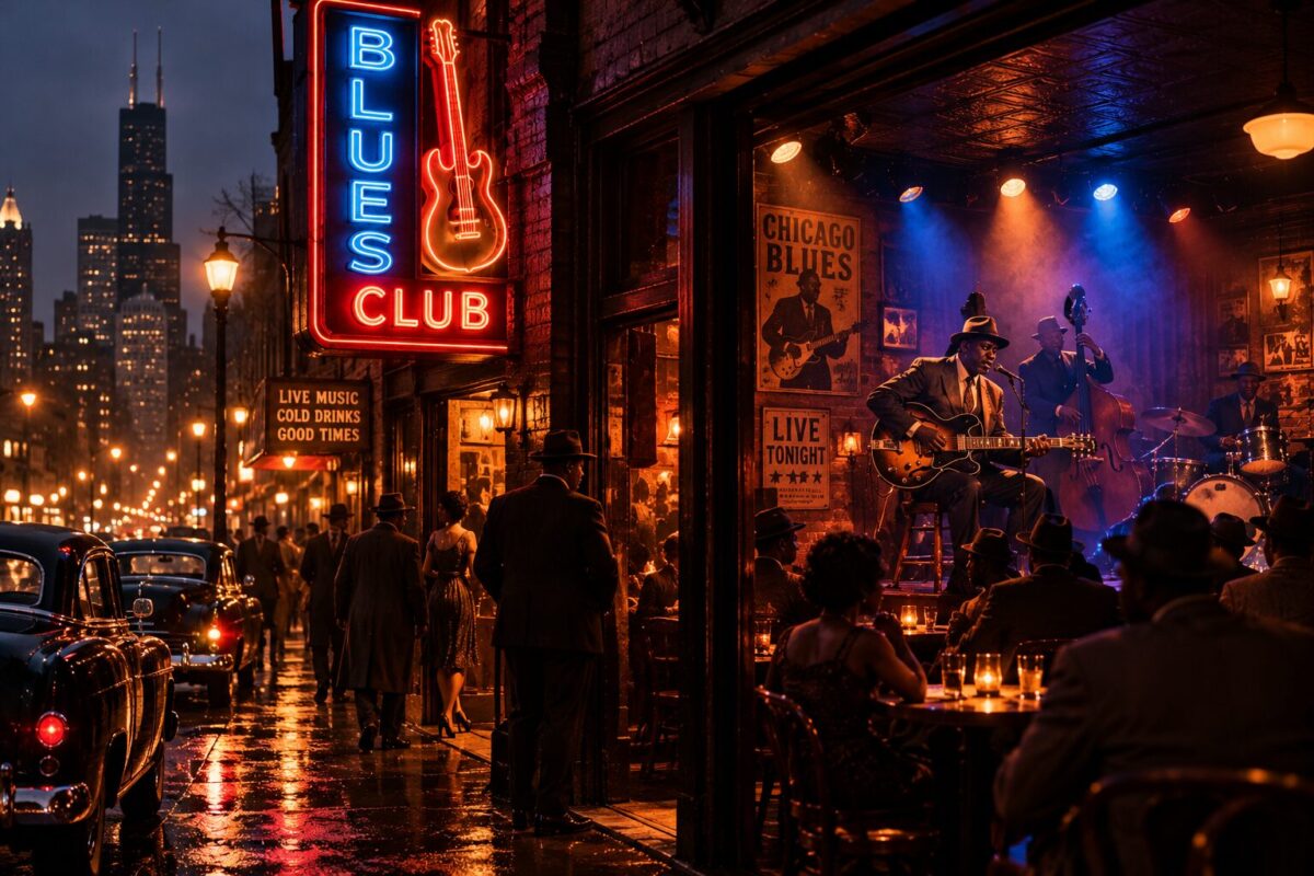 1950'lerin Chicago'sunda bir blues kulübü