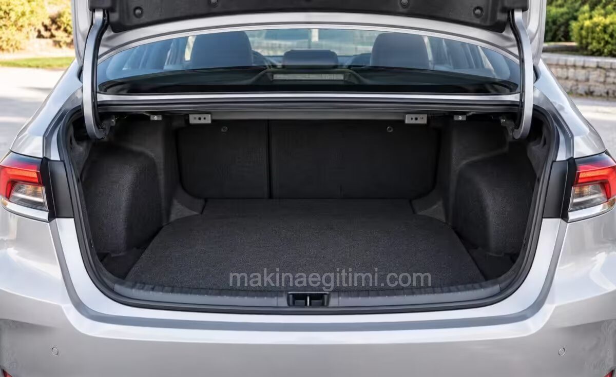 Corolla sedan with the trunk open, showing luggage