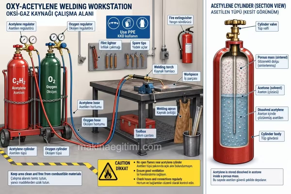 general layout of an oxy-fuel gas welding workstation