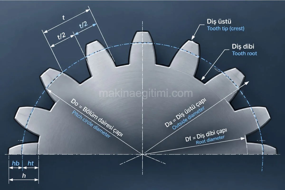 dişli çarkın elemanları- diş üstü çapı