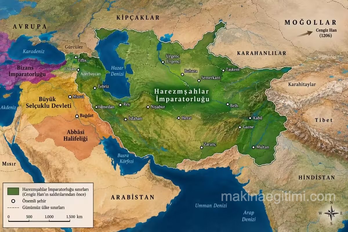 harzemşahlar imparatorluğu sınırları harita