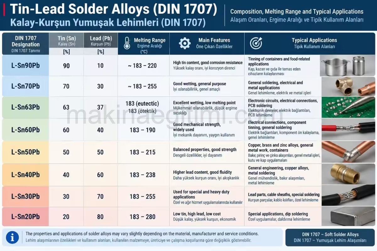 kalay kurşun yumuşak lehimleri (DIN 1707)