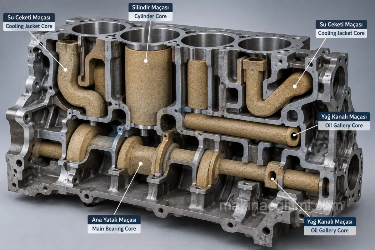 motor bloğu döküm işleminde maça kullanımı