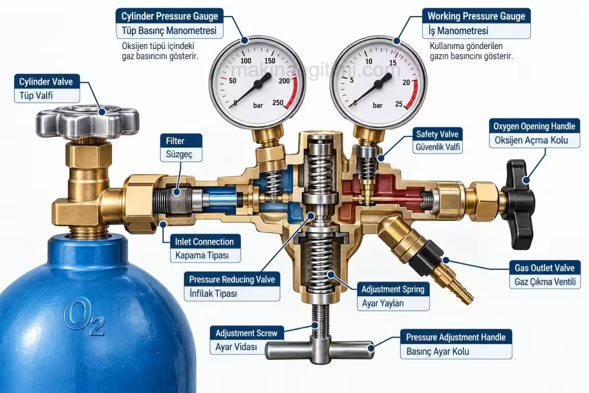 cutaway of the safety components on an oxygen cylinder