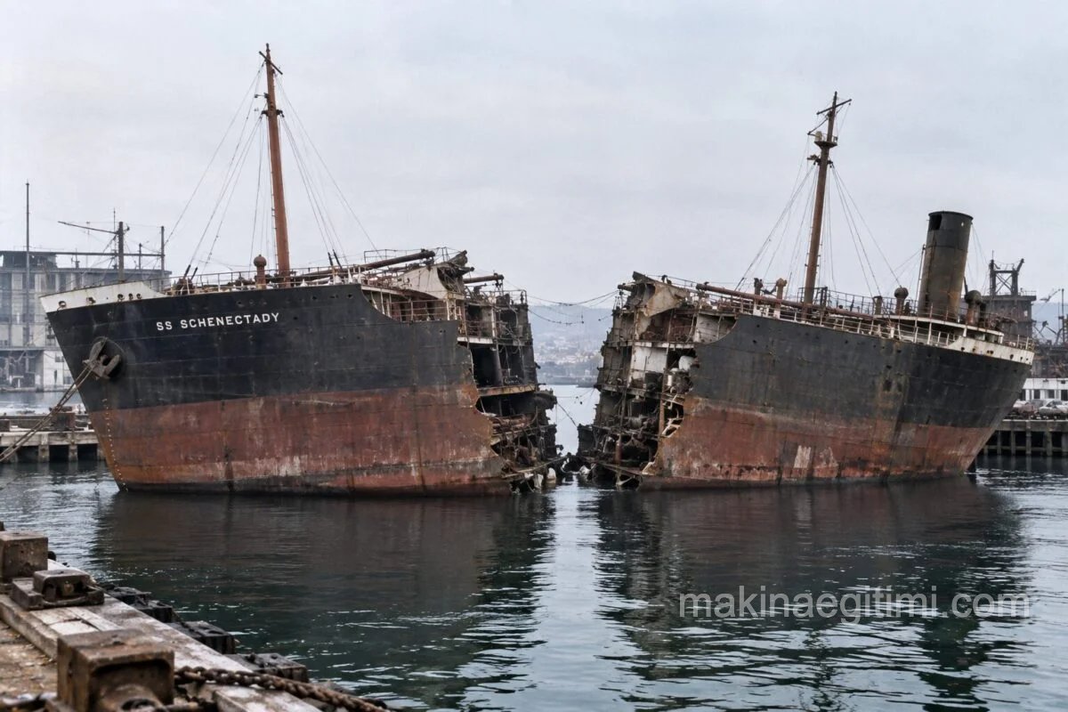 ortadan ikiye ayrılmış tanker gemi