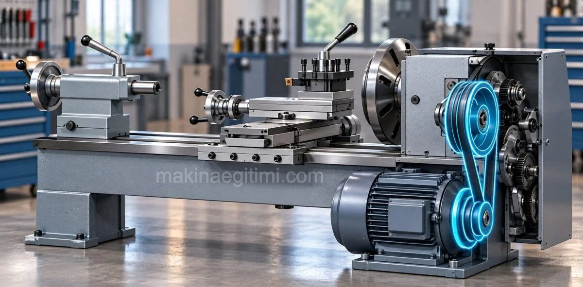 torna tezgahı motor kayış kasnak iletimi