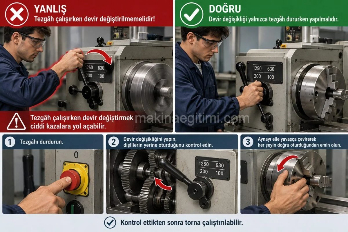 torna tezgahında devir değiştirme
