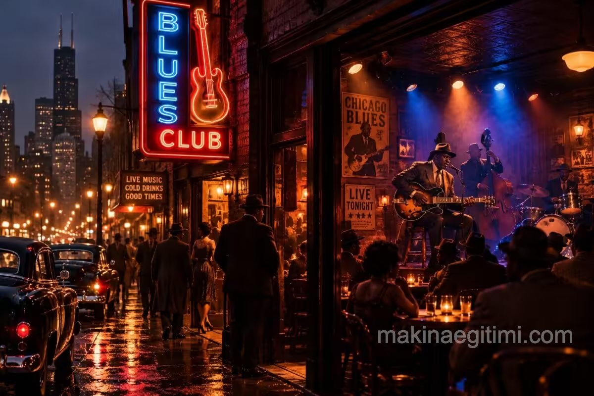 1950'lerin Chicago'sunda bir blues kulübü