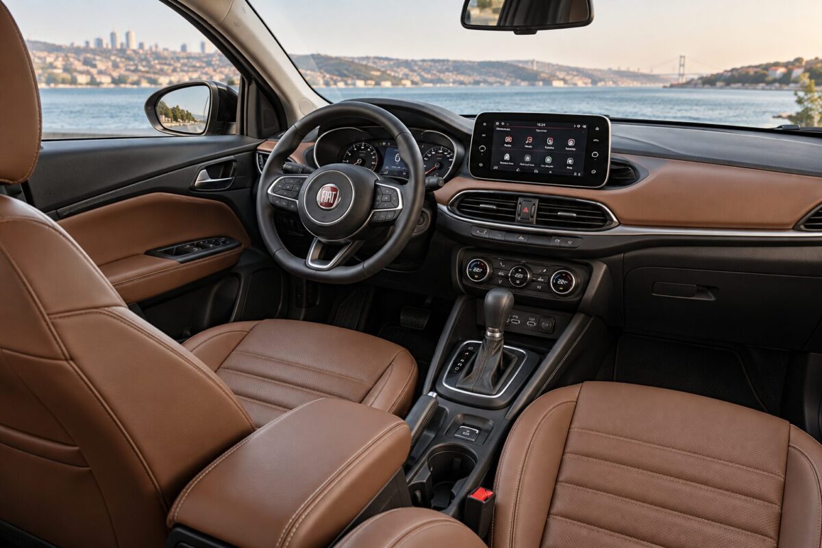 Egea Cross Limited'in kahverengi eko-deri koltuklu iç mekânı