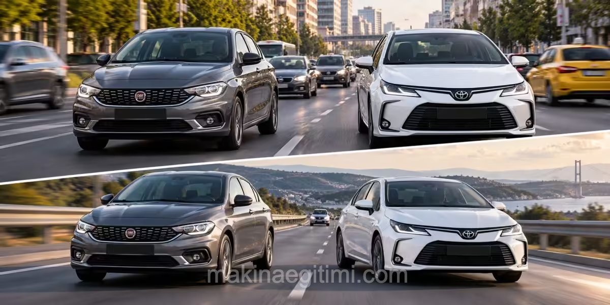 Şehir içi trafikte ve otoyolda corolla sedan ve egea sedan